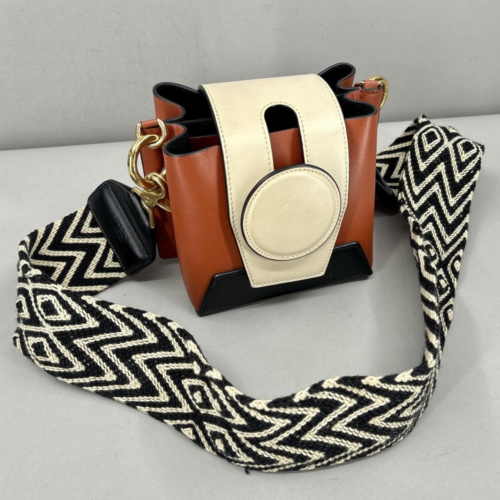 Yuzefi Bag‎ Womens Mini Brown Black Leather Colorblock Crossbody Salt Strap